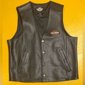 Harley-Davidson Black Leather Snap-Front Vest with Embroidered Patch
